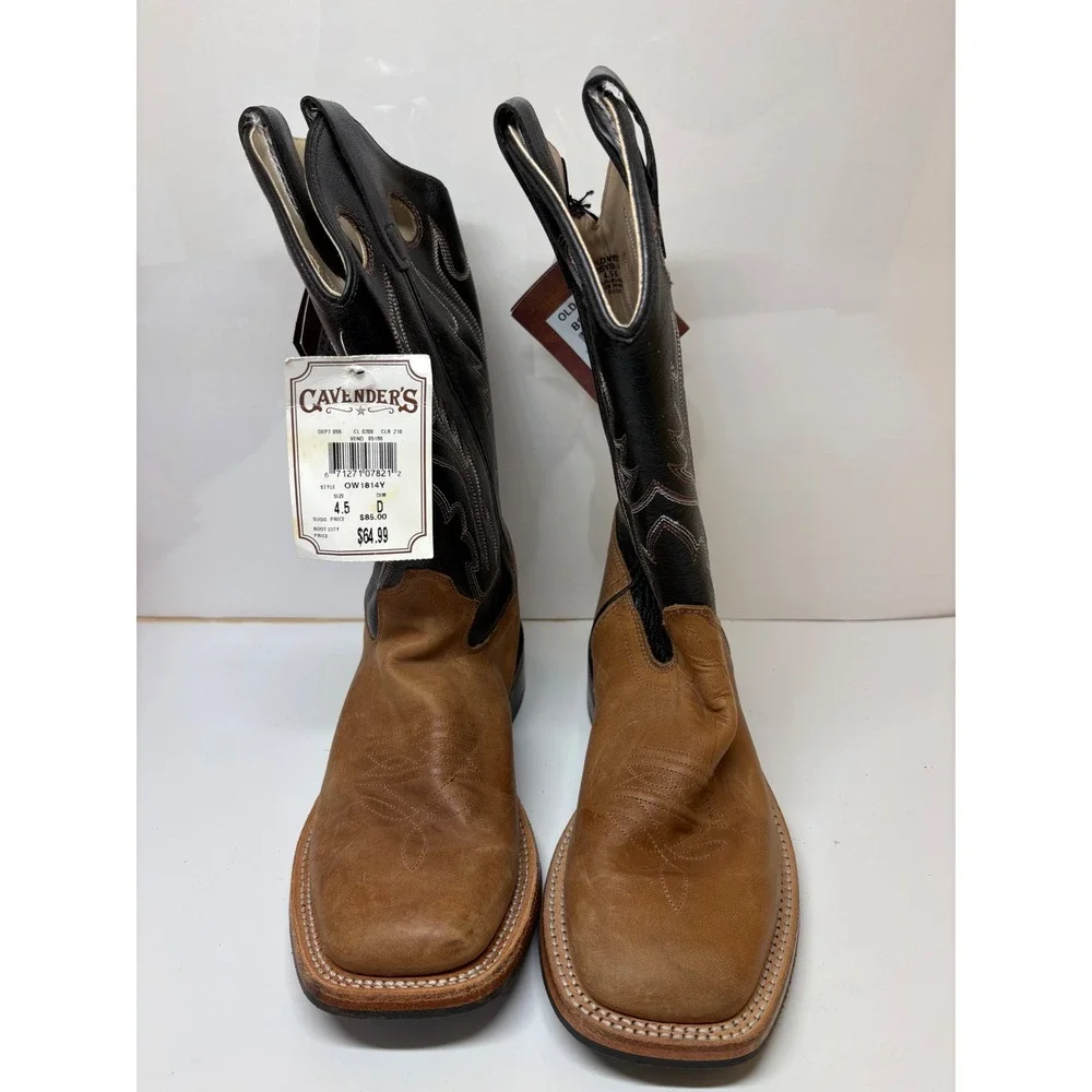 Old West Youth Boys BSY1814 Tan Black Leather Square Toe Cowboy Boots 4.5 D